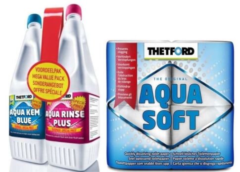 Zestaw płynów Aqua Kem Blue 1,5L + Aqua Rinse Plus 1.5L + Papier Toaletowy Aqua Soft 4 Thetford