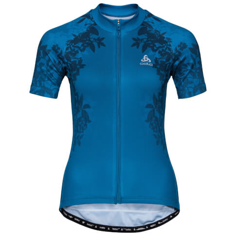 Koszulka rowerowa Stand Up Element Print Odlo niebieska z motywem kwiatowym