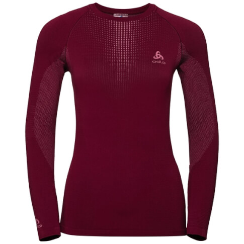 Damska koszulka antybakteryjna Odlo Performance Warm Top Crew Neck bordowa