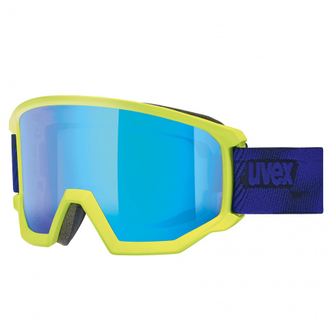 Kanciaste gogle narciarskie Athletic CV Uvex niebiesko limonkowe