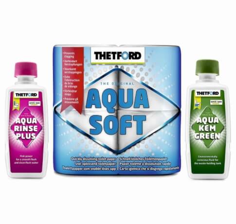 Zestaw płynów Aqua Kem Green 0.375L + Aqua Rinse Plus 0.4L + Papier Toaletowy Aqua Soft 4 Thetford