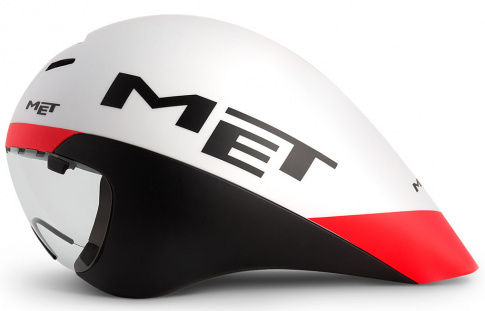 Czasowy kask rowerowy Drone biało-czarno-czerwony Met
