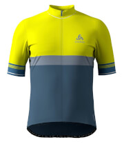Techniczna koszulka rowerowa męska Stand-up collar s/s Full zip Zeroweight żółta/niebieska Odlo