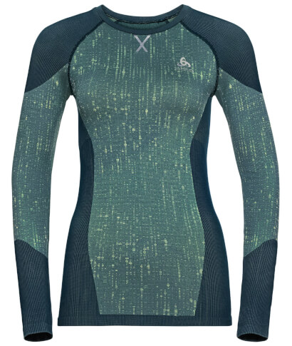 Koszulka sportowa dla kobiet Top Crew neck long sleeve Blackcomb ciemnozielona Odlo