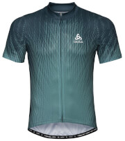 Techniczna koszulka rowerowa męska Stand-up collar s/s full zip Element Print niebieska/zielona Odlo