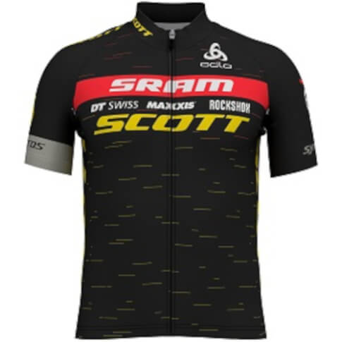 Techniczna koszulka rowerowa męska Stand-up s/s full zip Scott Sram Racing Replica Odlo