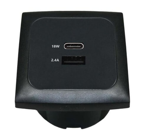 Gniazdo C-line USB-A/USB-C + ramka + isobox czarne Haba