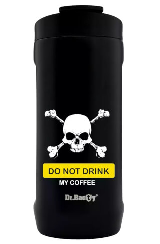 Turystyczny kubek termiczny Notus 2w1 360ml Don't drink my coffee black Dr Bacty