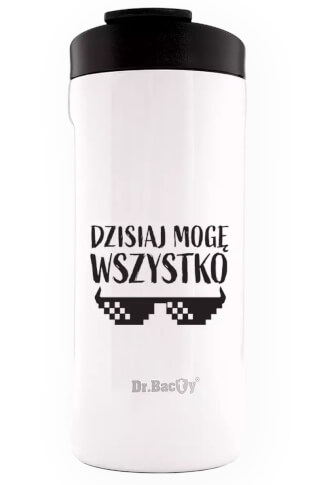 Turystyczny kubek termiczny Notus 2w1 360ml Dzisiaj mogę wszystko white Dr Bacty