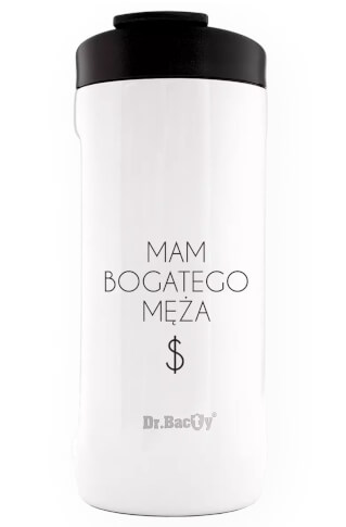 Turystyczny kubek termiczny Notus 2w1 360ml Mam bogatego męża white Dr Bacty