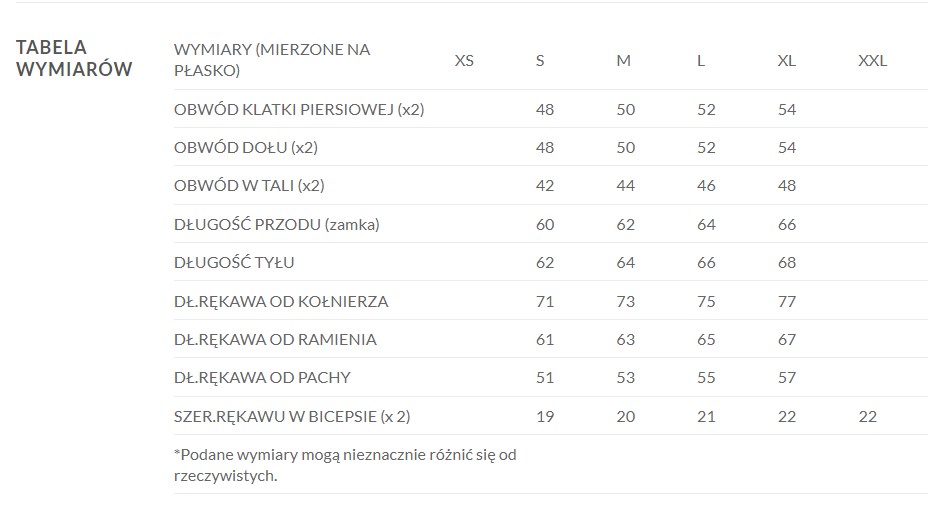 Milo Danai Lady tabela wymiarów